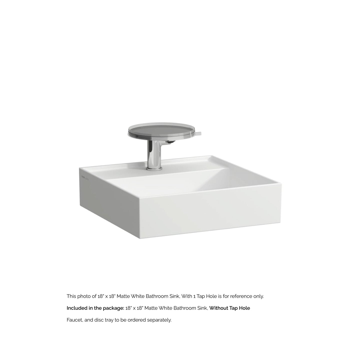Laufen Kartell 18" x 18" Matte White Wall-Mounted Bathroom Sink Without Faucet Hole