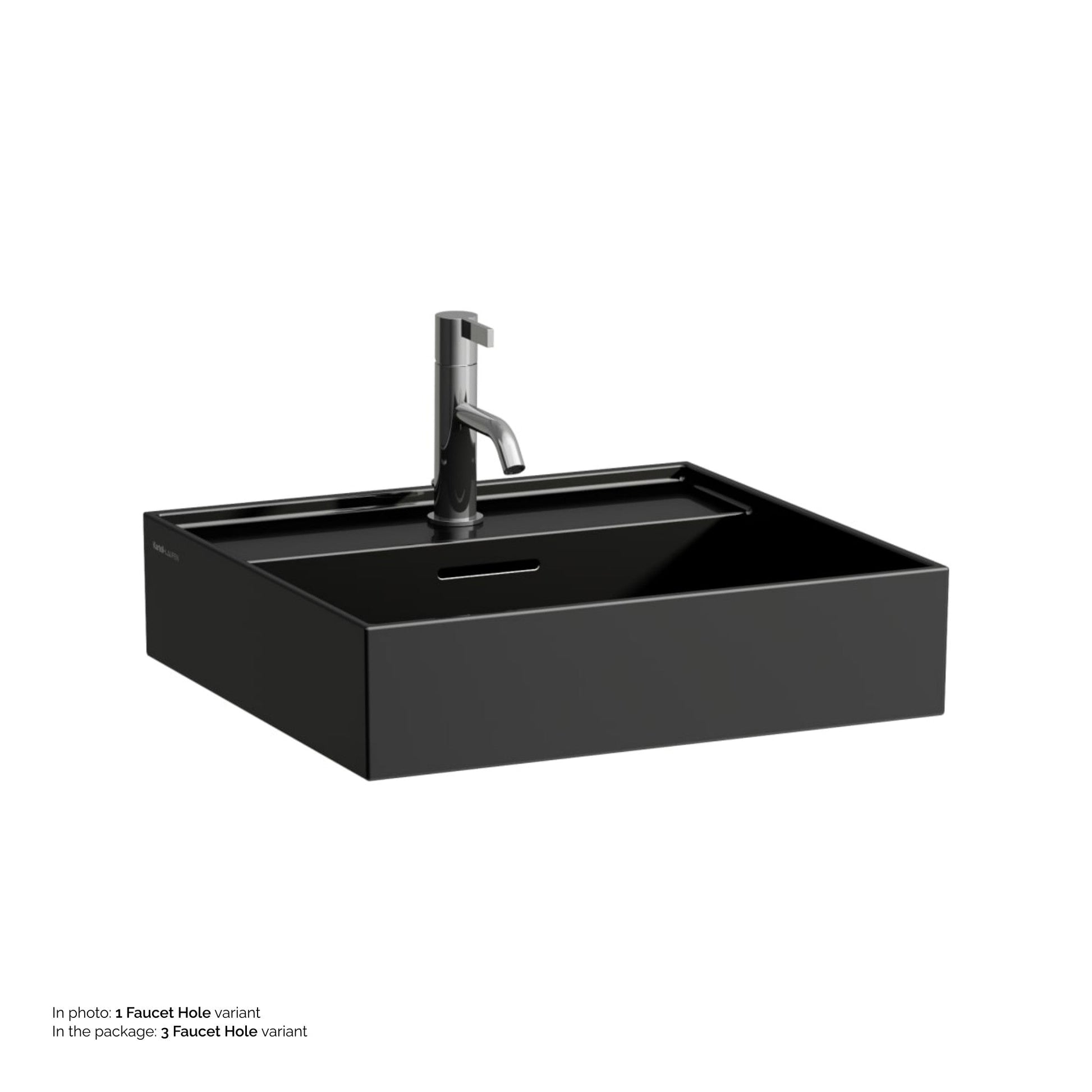 Laufen Kartell 20" x 18" Glossy Black Countertop Bathroom Sink With 3 Faucet Holes