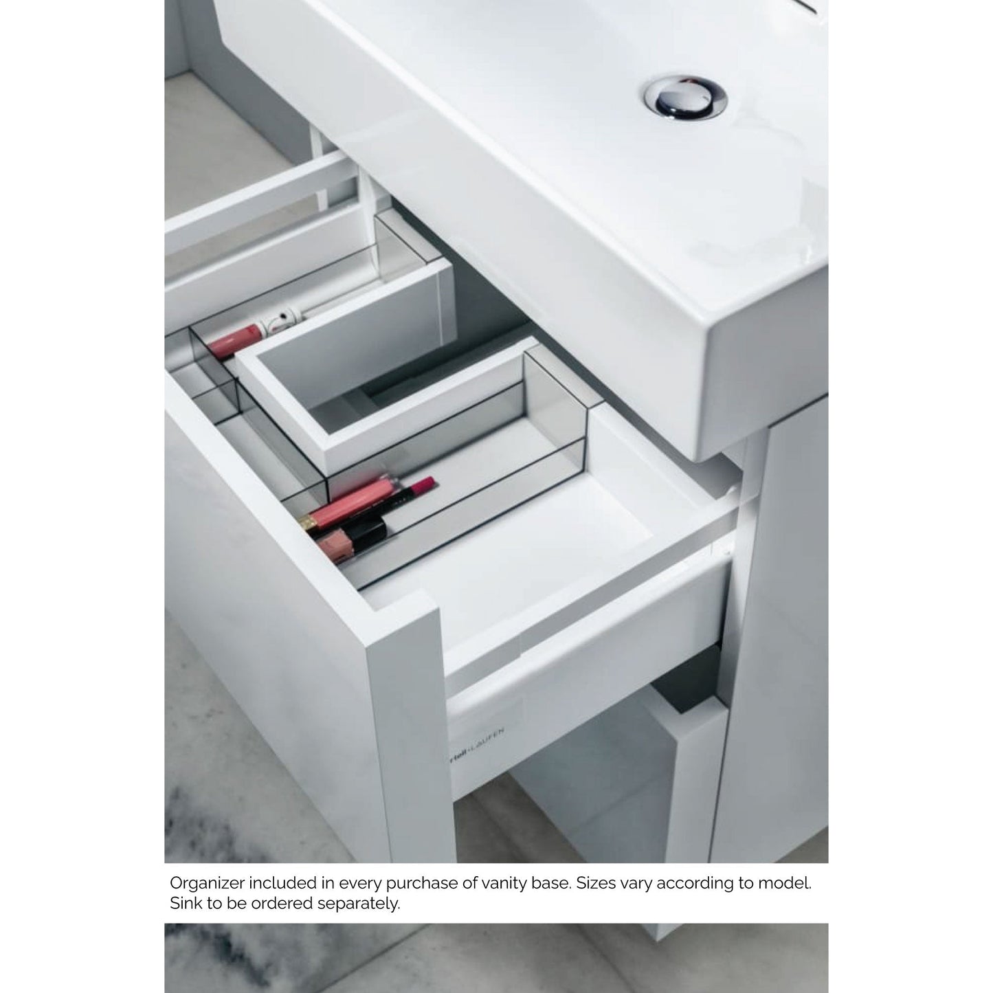 Laufen Kartell 23" 2-Drawer White Wall-Mounted Vanity With Drawer Organizer for Kartell Bathroom Sink Model: H810335