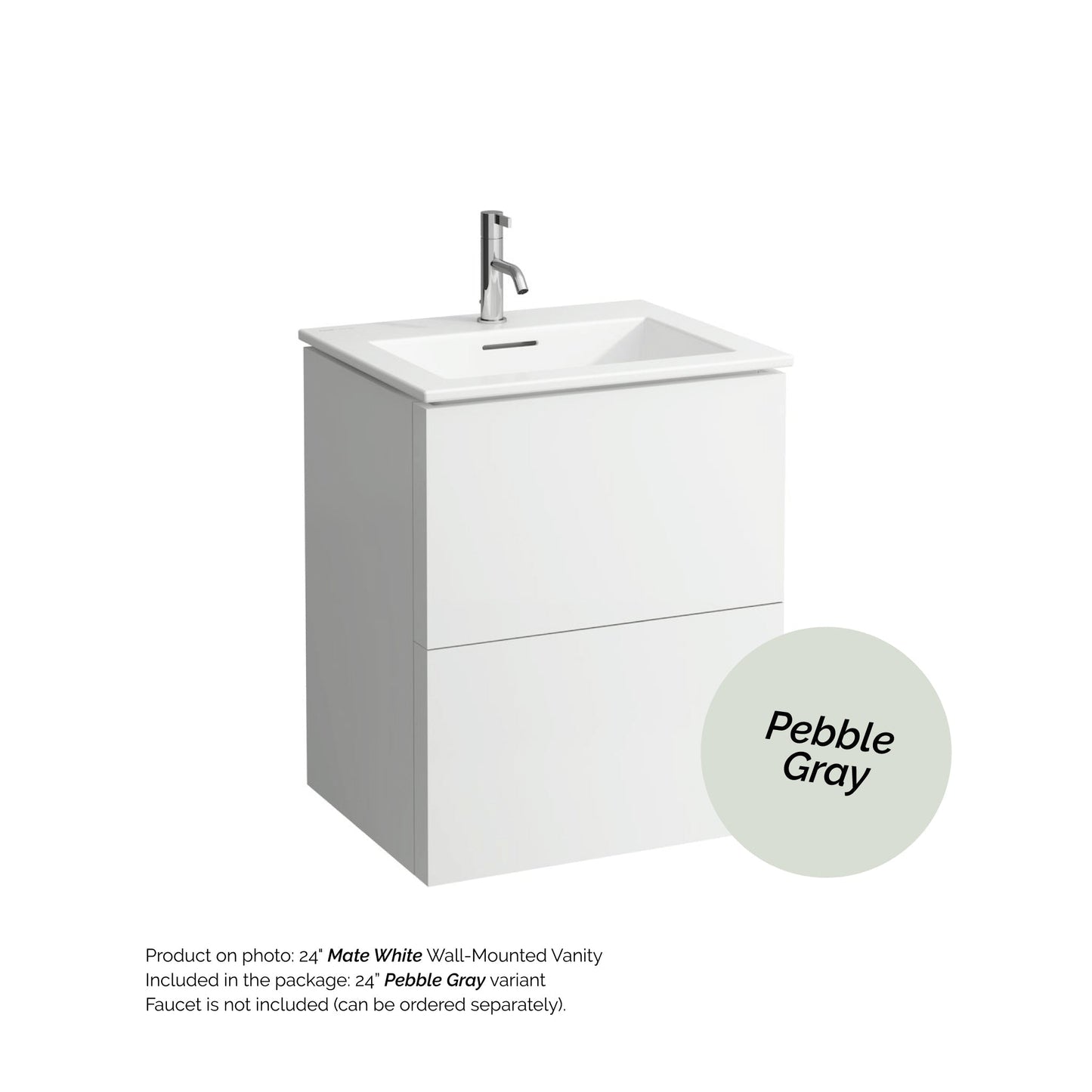 Laufen Kartell 24" 2-Drawer Pebble Gray Wall-Mounted Vanity Set With Single-Hole Bathroom Sink