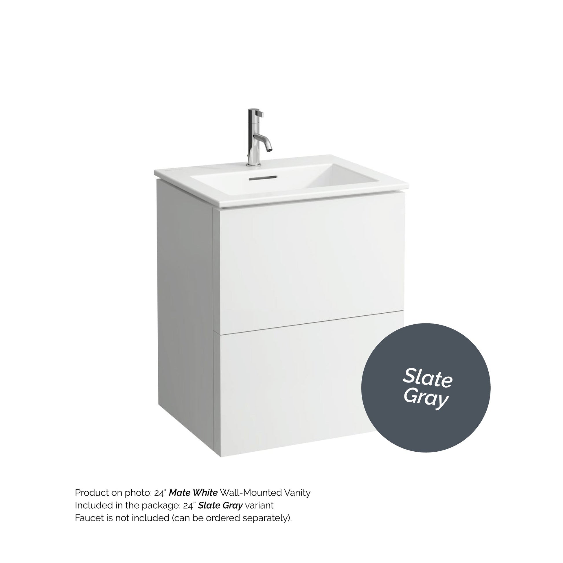 Laufen Kartell 24" 2-Drawer Slate Gray Wall-Mounted Vanity Set With Single-Hole Bathroom Sink