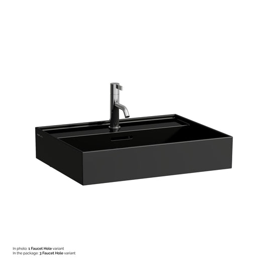 Laufen Kartell 24" x 18" Glossy Black Countertop Bathroom Sink With 3 Faucet Holes