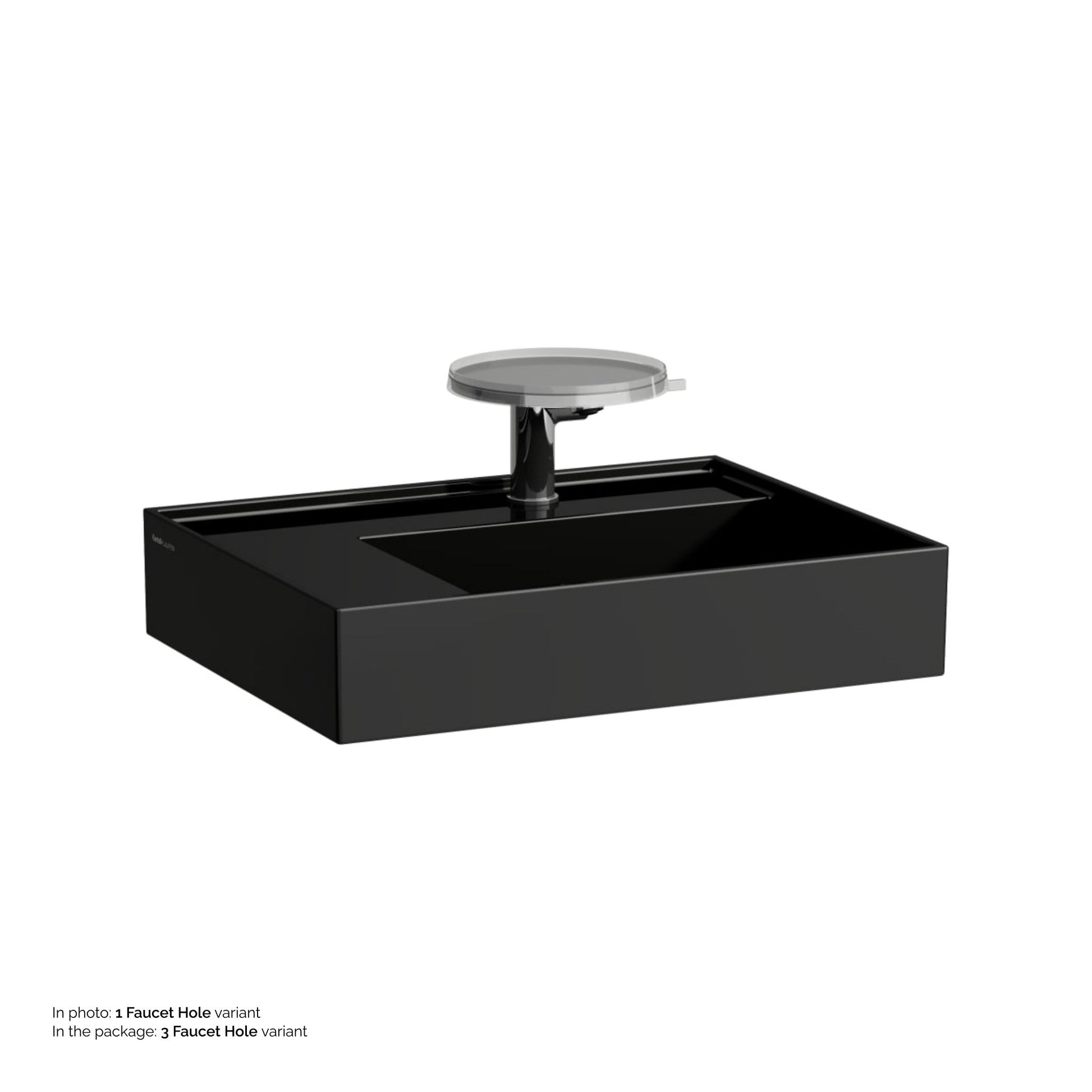 Laufen Kartell 24" x 18" Glossy Black Countertop Shelf-Left Bathroom Sink With 3 Faucet Holes