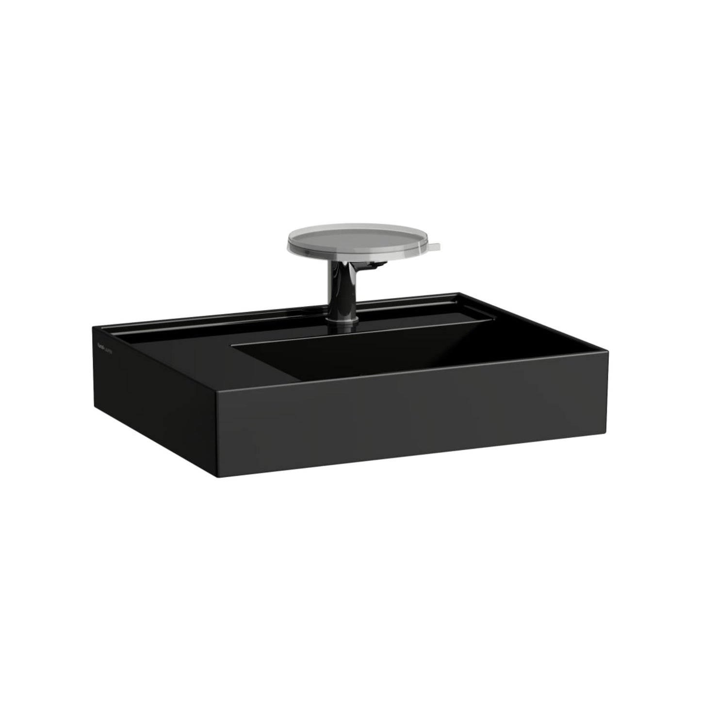 Laufen Kartell 24" x 18" Glossy Black Countertop Shelf-Left Bathroom Sink With Faucet Hole