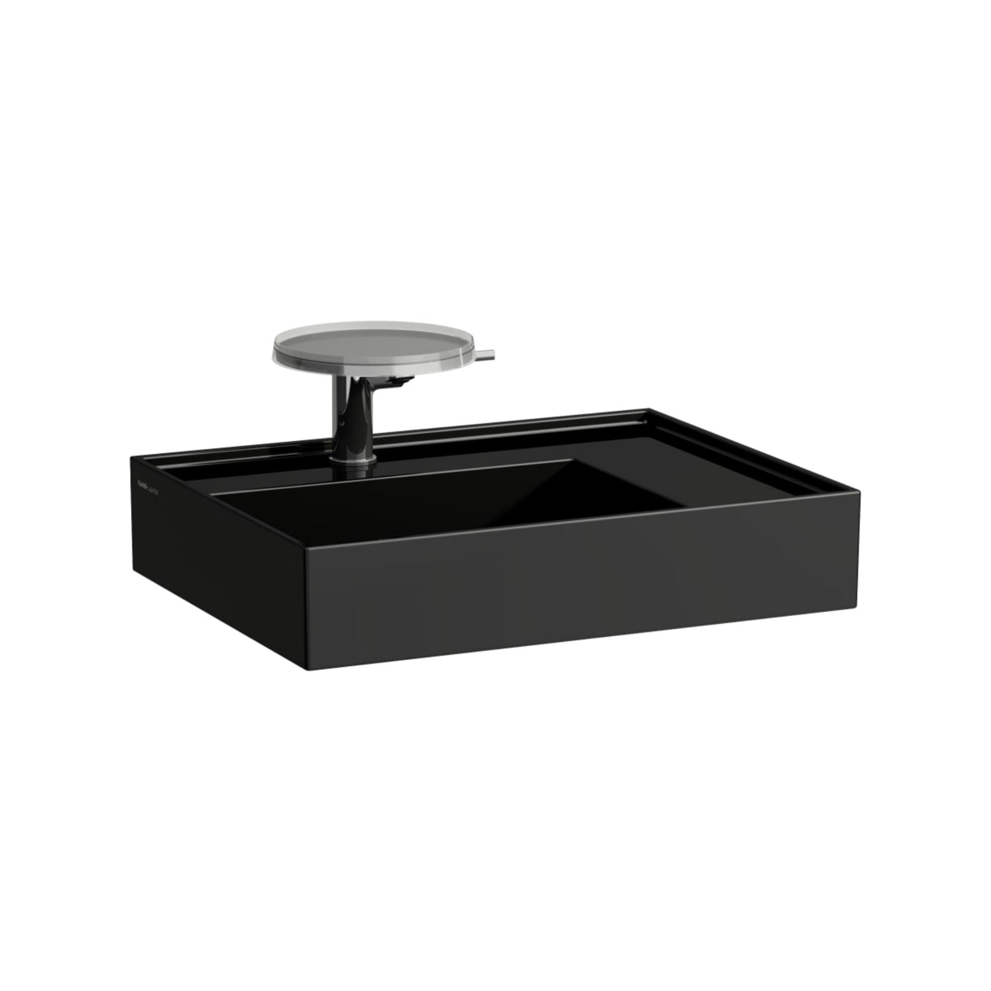 Laufen Kartell 24" x 18" Glossy Black Countertop Shelf-Right Bathroom Sink With Faucet Hole