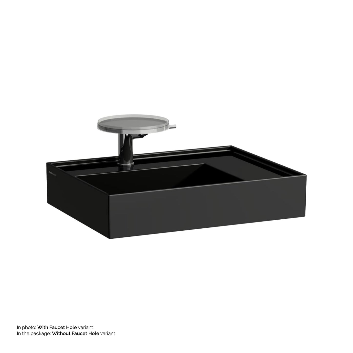 Laufen Kartell 24" x 18" Glossy Black Countertop Shelf-Right Bathroom Sink Without Faucet Hole