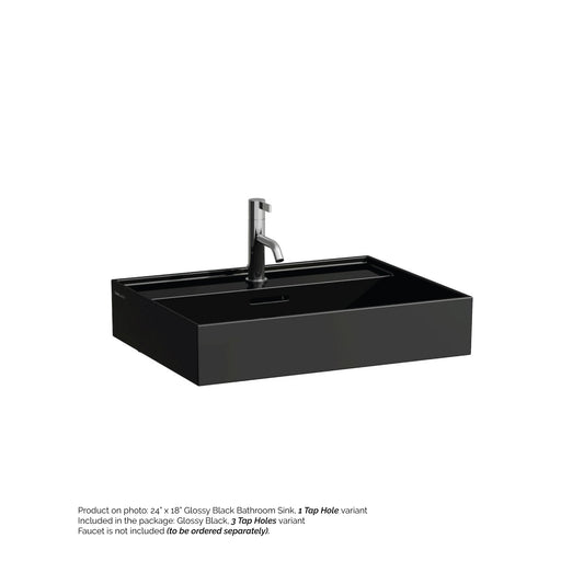 Laufen Kartell 24" x 18" Glossy Black Wall-Mounted Bathroom Sink With 3 Faucet Holes