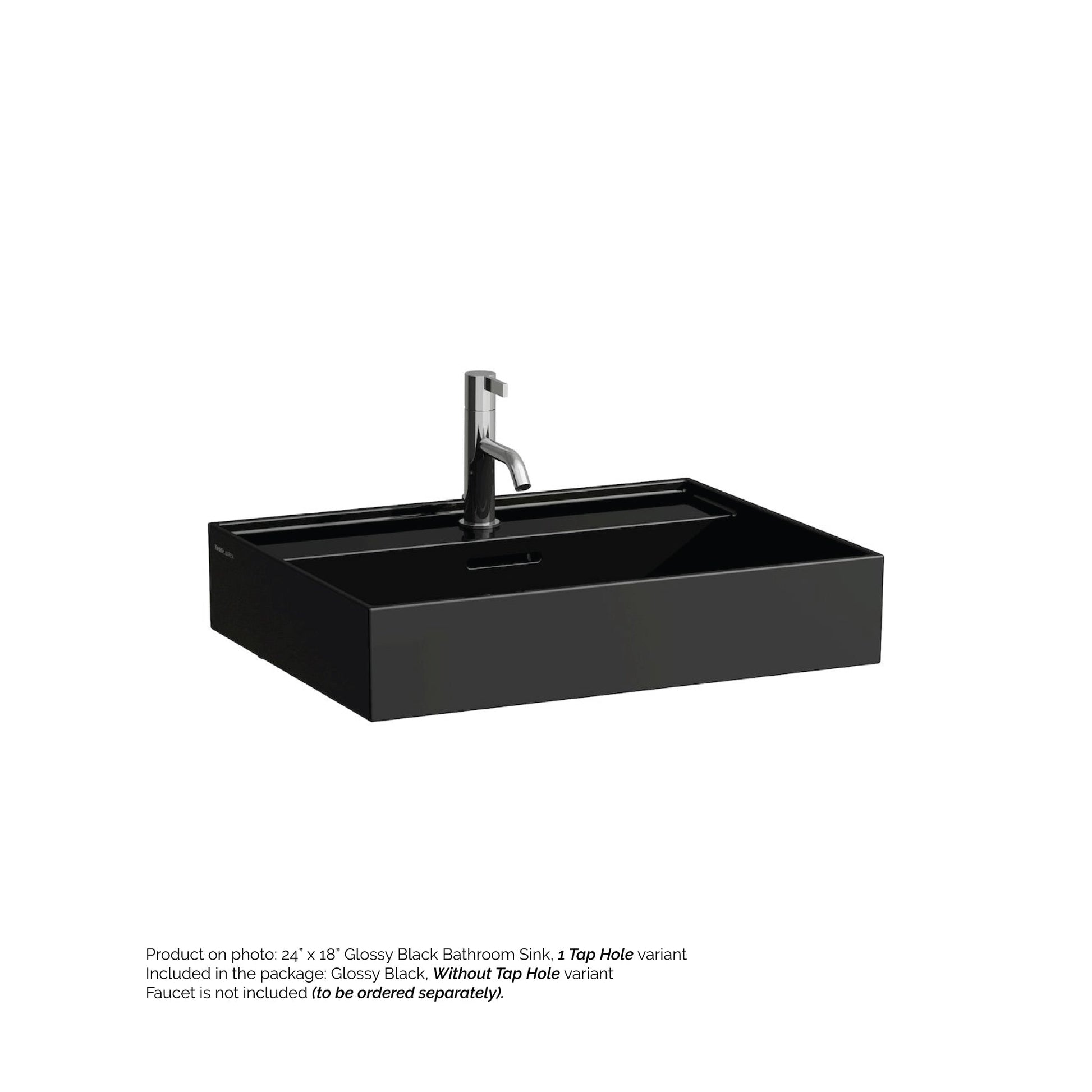 Laufen Kartell 24" x 18" Glossy Black Wall-Mounted Bathroom Sink Without Faucet Hole