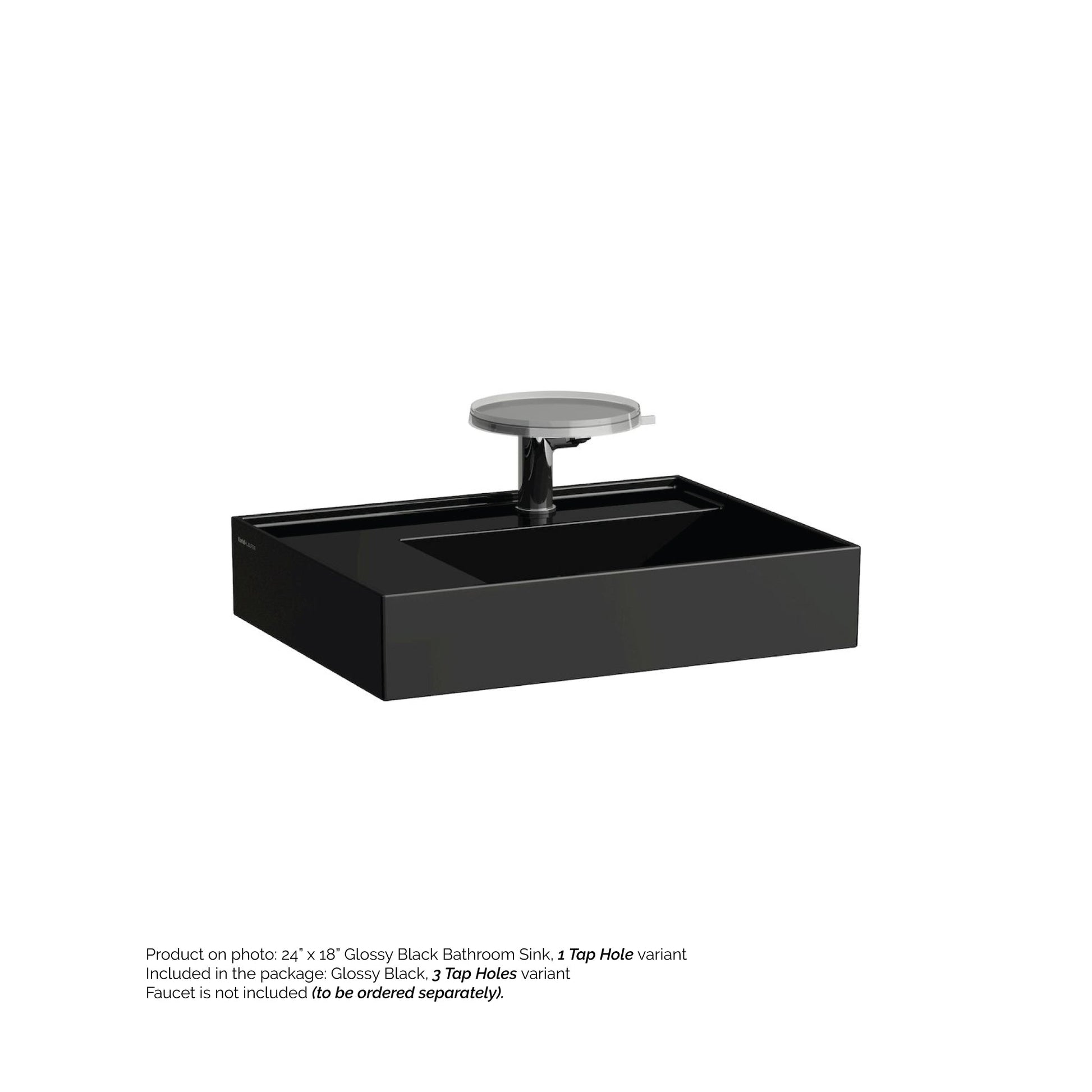 Laufen Kartell 24" x 18" Glossy Black Wall-Mounted Shelf-Left Bathroom Sink With 3 Faucet Holes
