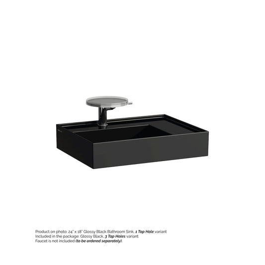 Laufen Kartell 24" x 18" Glossy Black Wall-Mounted Shelf-Right Bathroom Sink With 3 Faucet Holes