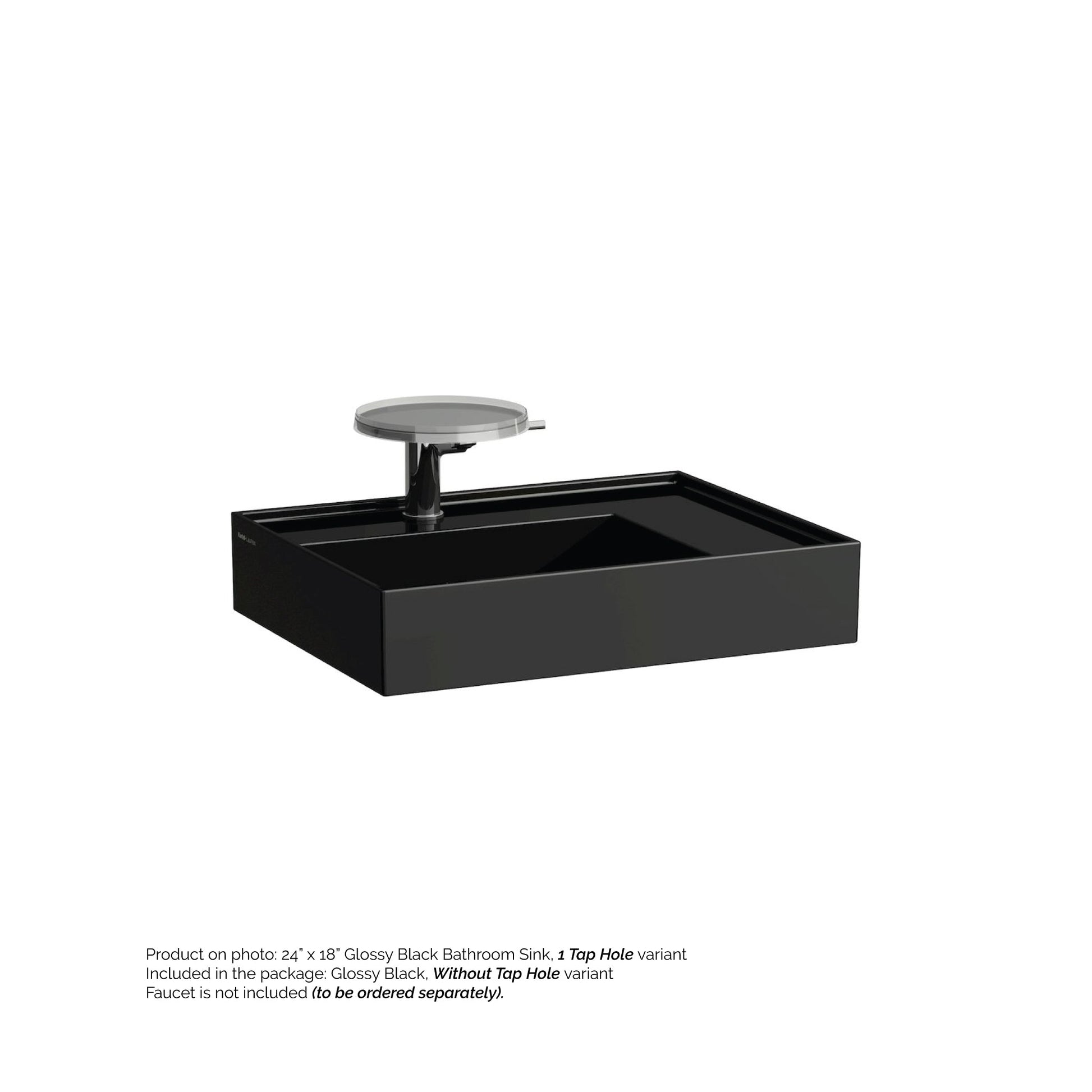 Laufen Kartell 24" x 18" Glossy Black Wall-Mounted Shelf-Right Bathroom Sink Without Faucet Hole