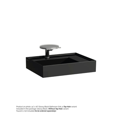 Laufen Kartell 24" x 18" Glossy Black Wall-Mounted Shelf-Right Bathroom Sink Without Faucet Hole