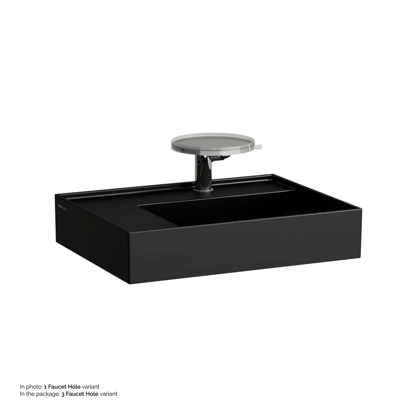 Laufen Kartell 24" x 18" Matte Black Countertop Shelf-Left Bathroom Sink With 3 Faucet Holes