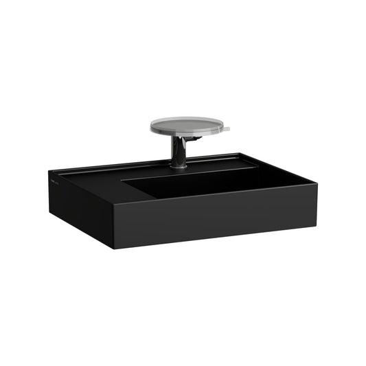 Laufen Kartell 24" x 18" Matte Black Countertop Shelf-Left Bathroom Sink With Faucet Hole