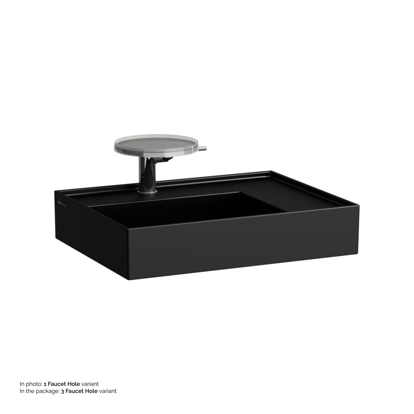 Laufen Kartell 24" x 18" Matte Black Countertop Shelf-Right Bathroom Sink With 3 Faucet Holes