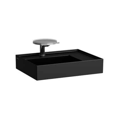Laufen Kartell 24" x 18" Matte Black Countertop Shelf-Right Bathroom Sink With Faucet Hole