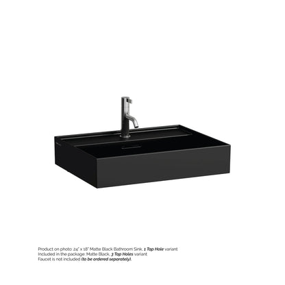 Laufen Kartell 24" x 18" Matte Black Wall-Mounted Bathroom Sink With 3 Faucet Holes
