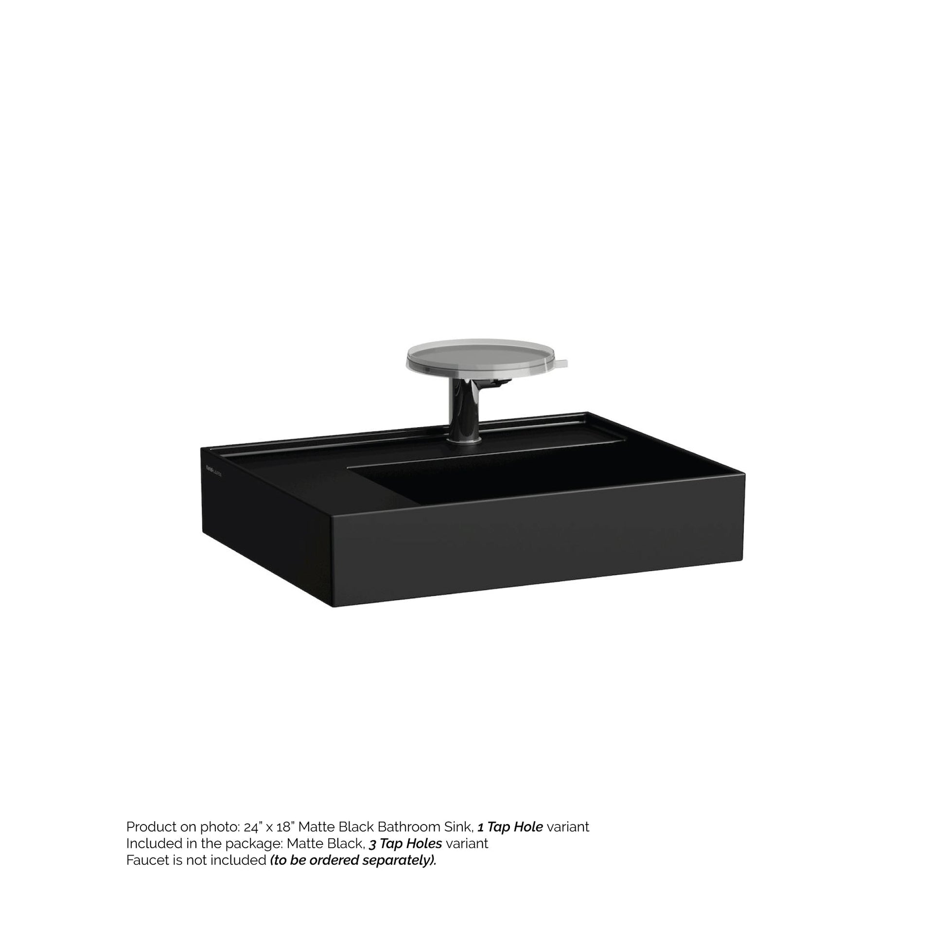 Laufen Kartell 24" x 18" Matte Black Wall-Mounted Shelf-Left Bathroom Sink With 3 Faucet Holes