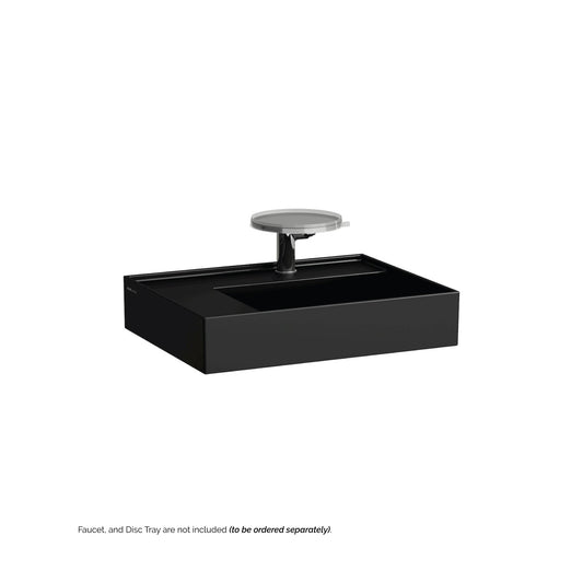 Laufen Kartell 24" x 18" Matte Black Wall-Mounted Shelf-Left Bathroom Sink With Faucet Hole