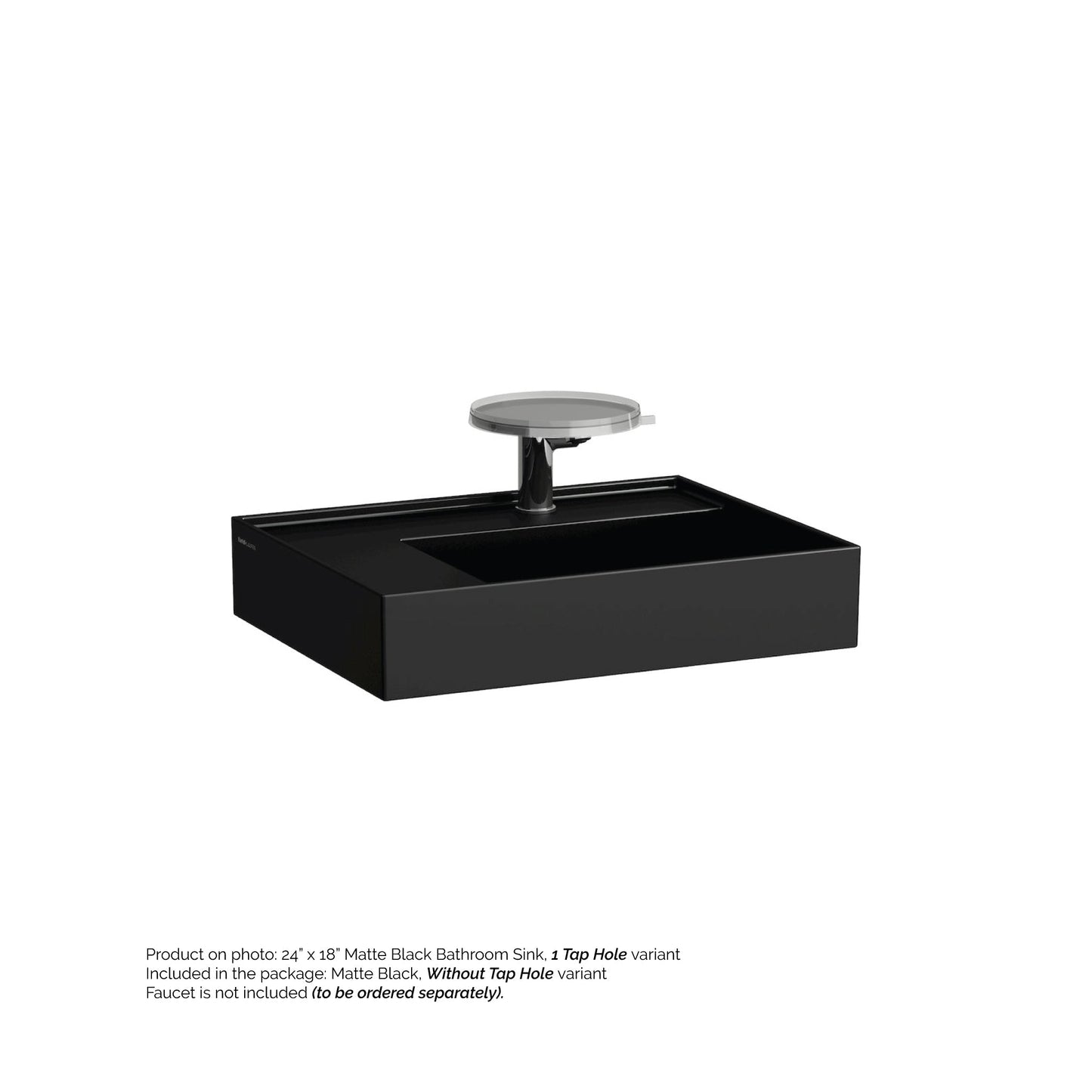 Laufen Kartell 24" x 18" Matte Black Wall-Mounted Shelf-Left Bathroom Sink Without Faucet Hole