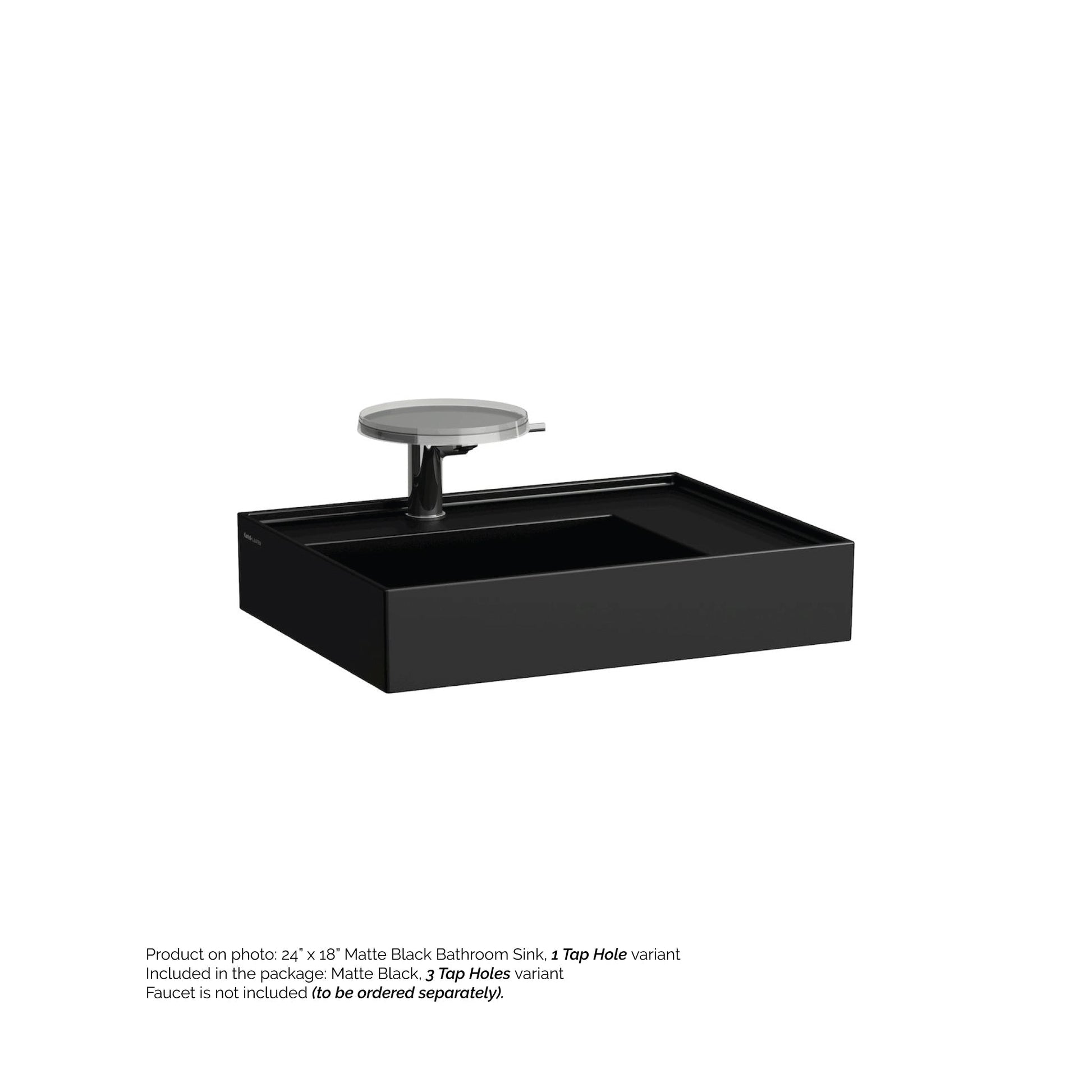 Laufen Kartell 24" x 18" Matte Black Wall-Mounted Shelf-Right Bathroom Sink With 3 Faucet Holes