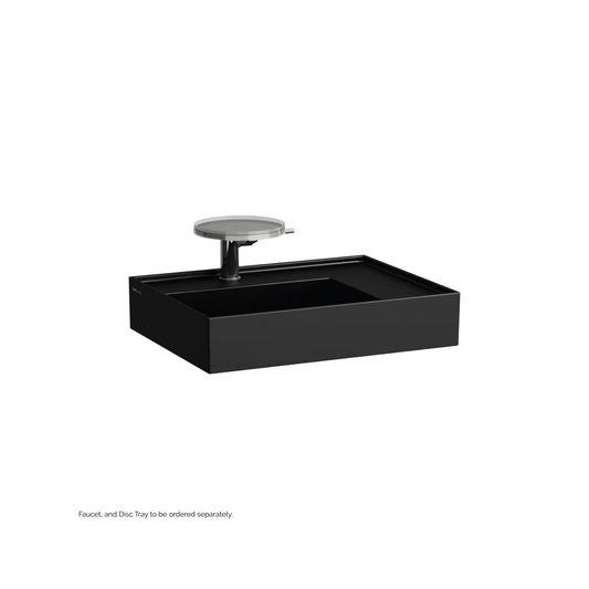 Laufen Kartell 24" x 18" Matte Black Wall-Mounted Shelf-Right Bathroom Sink With Faucet Hole