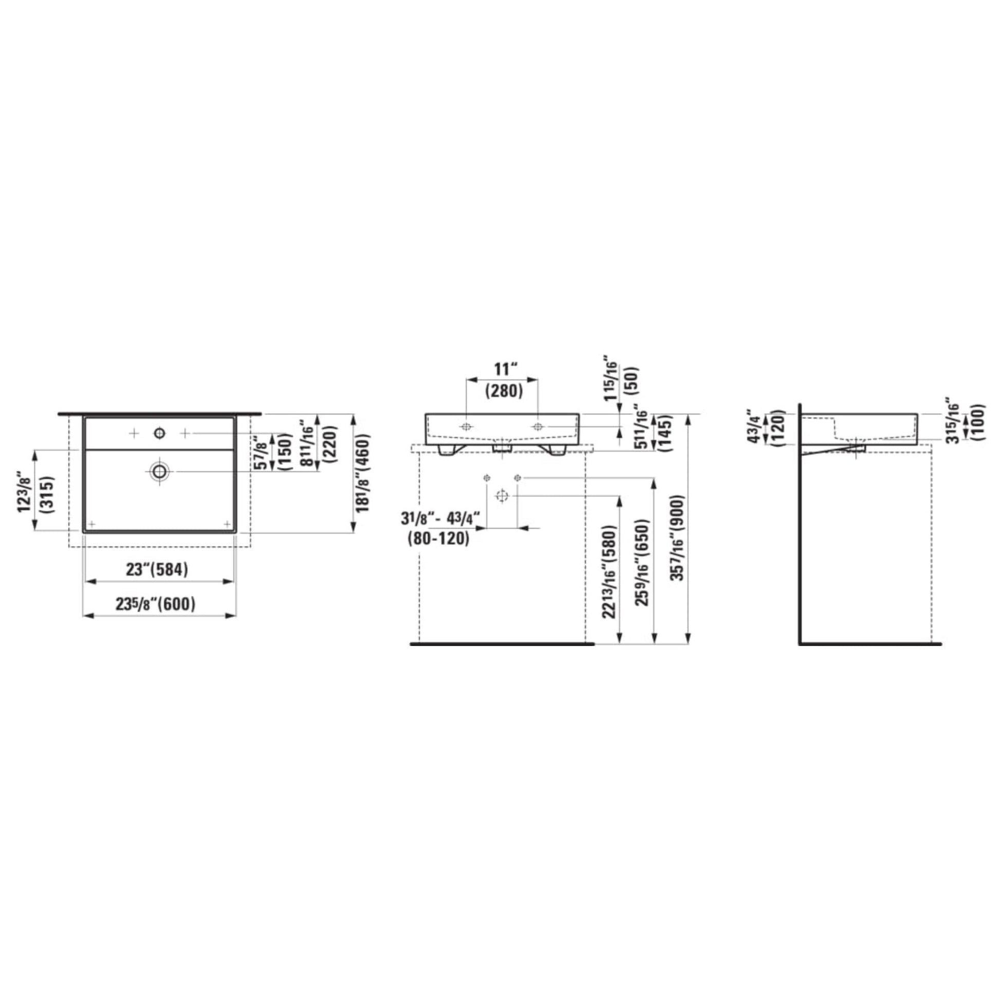 Laufen Kartell 24" x 18" Matte Graphite Countertop Bathroom Sink With 3 Faucet Holes