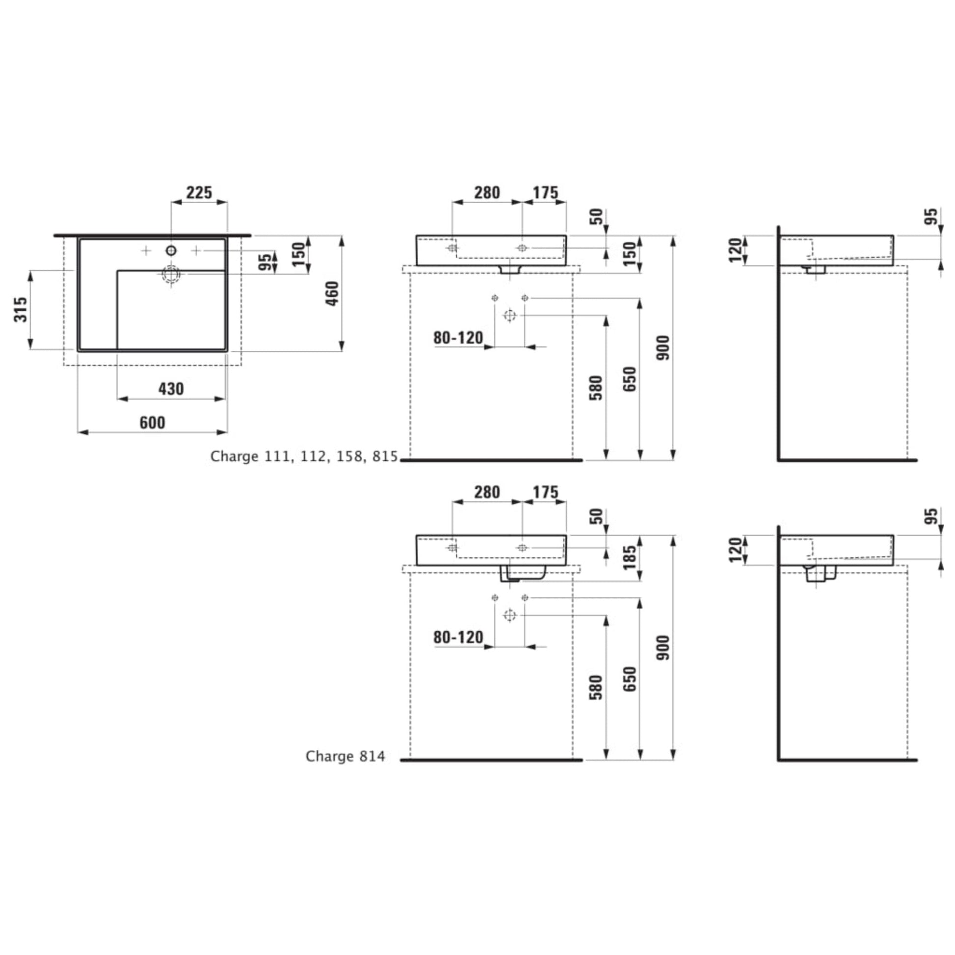 Laufen Kartell 24" x 18" Matte Graphite Countertop Shelf-Left Bathroom Sink With 3 Faucet Holes