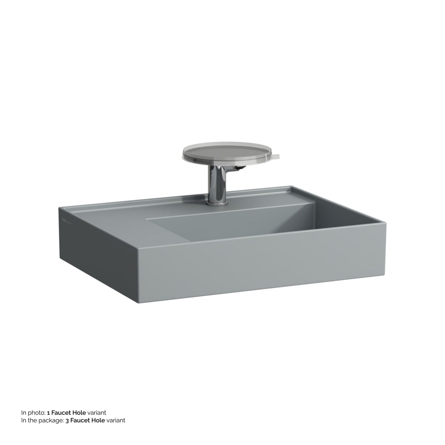 Laufen Kartell 24" x 18" Matte Graphite Countertop Shelf-Left Bathroom Sink With 3 Faucet Holes