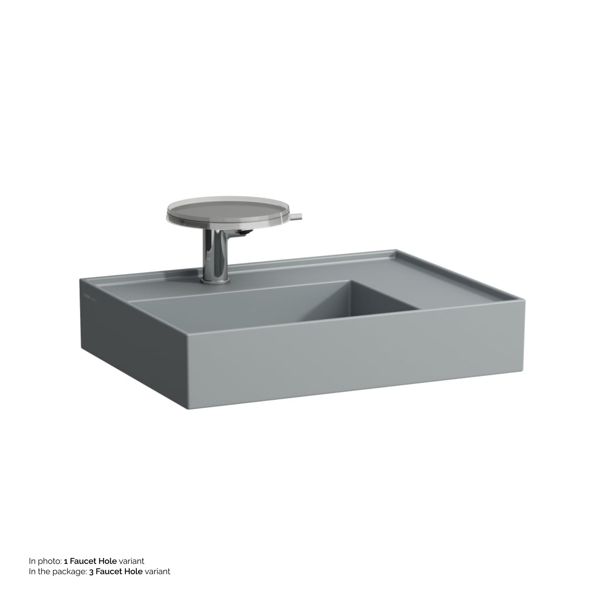 Laufen Kartell 24" x 18" Matte Graphite Countertop Shelf-Right Bathroom Sink With 3 Faucet Holes