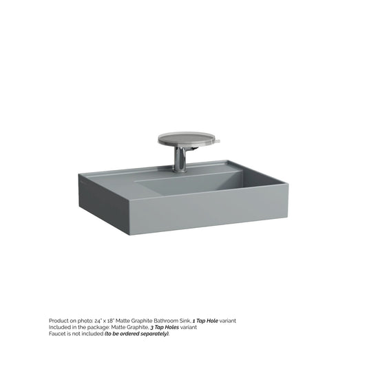 Laufen Kartell 24" x 18" Matte Graphite Wall-Mounted Shelf-Left Bathroom Sink With 3 Faucet Holes