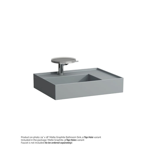 Laufen Kartell 24" x 18" Matte Graphite Wall-Mounted Shelf-Right Bathroom Sink With 3 Faucet Holes