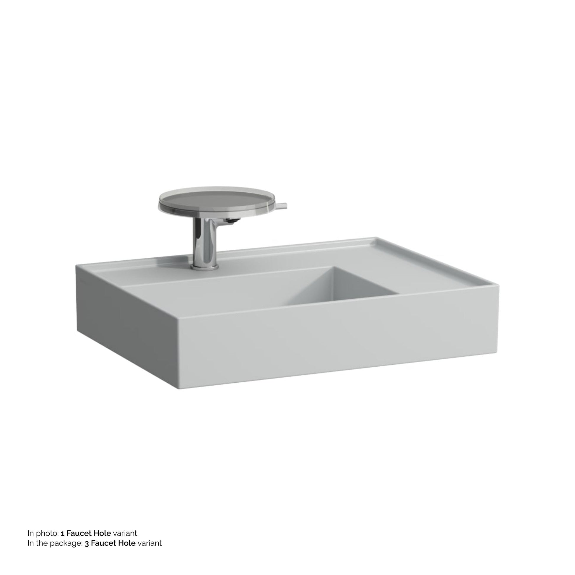 Laufen Kartell 24" x 18" Matte Gray Countertop Shelf-Right Bathroom Sink With 3 Faucet Holes