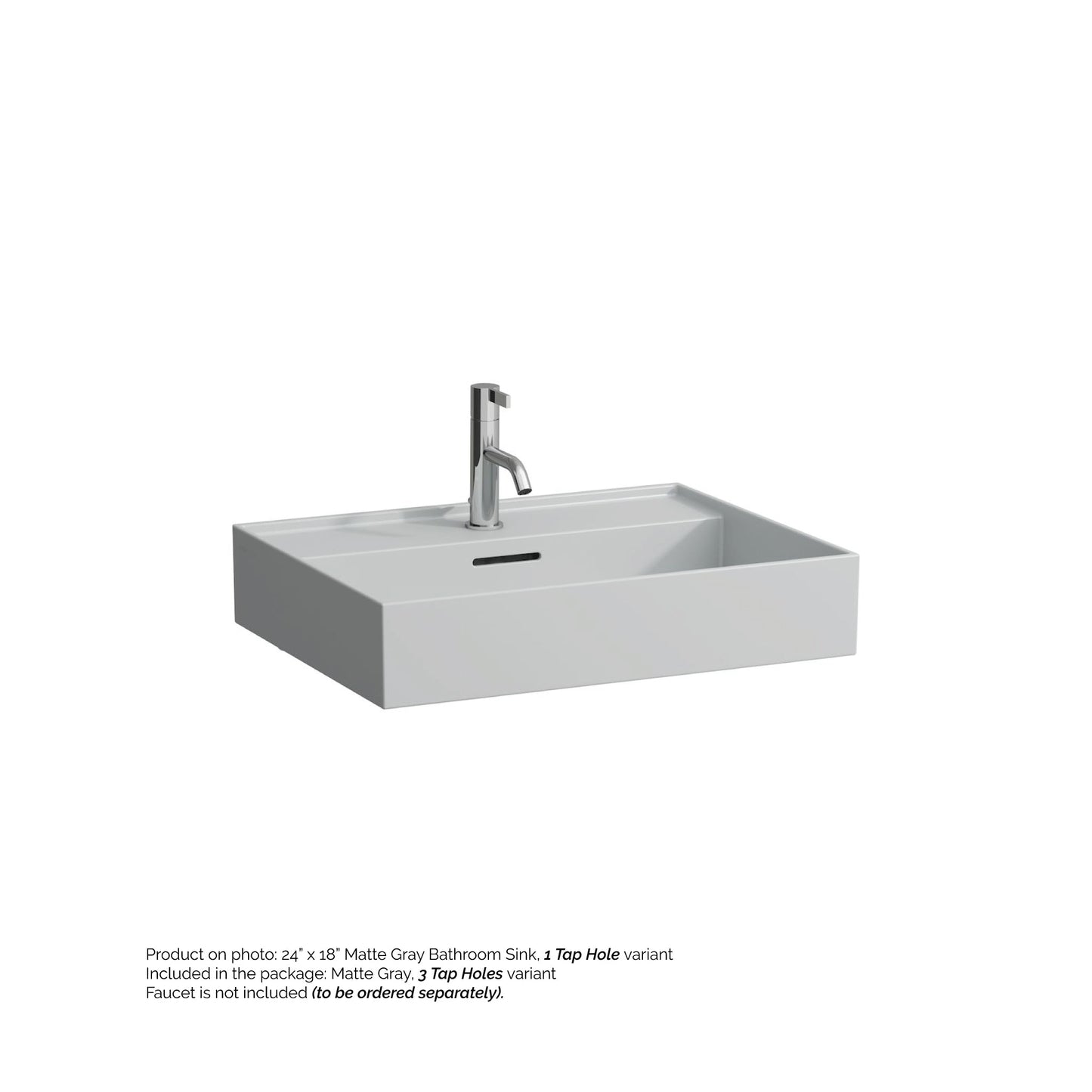 Laufen Kartell 24" x 18" Matte Gray Wall-Mounted Bathroom Sink With 3 Faucet Holes