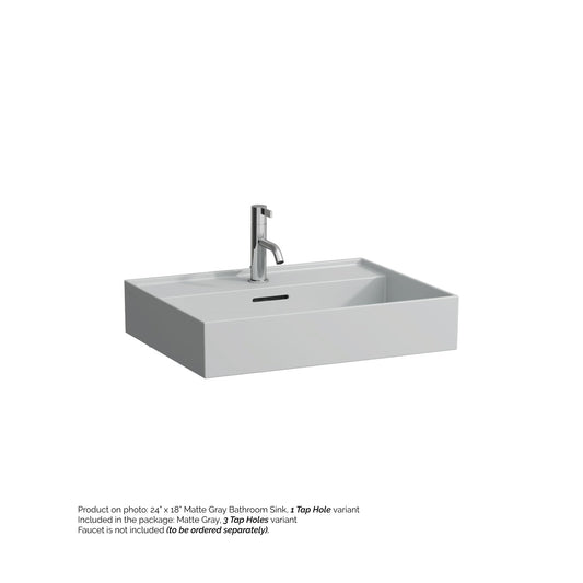Laufen Kartell 24" x 18" Matte Gray Wall-Mounted Bathroom Sink With 3 Faucet Holes