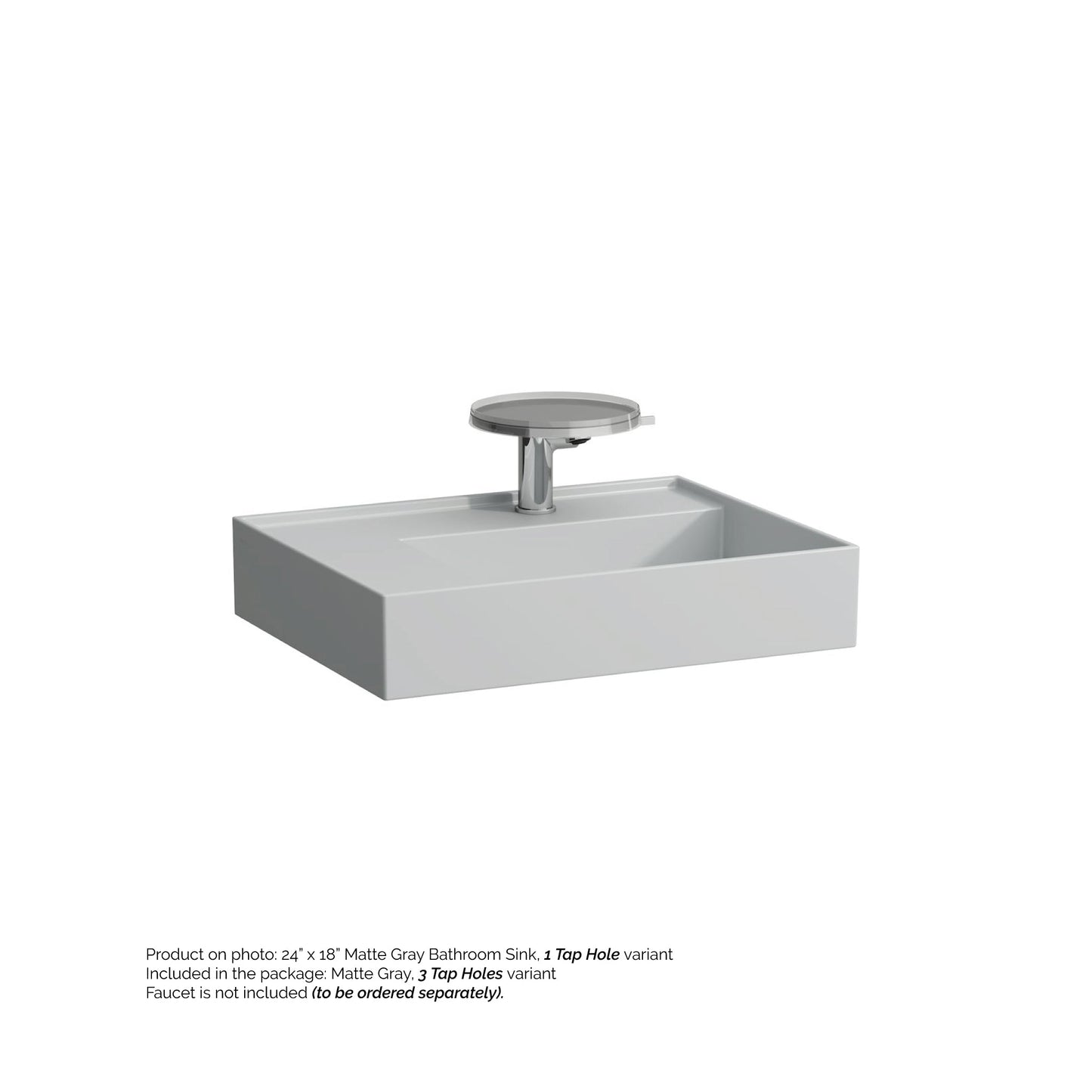 Laufen Kartell 24" x 18" Matte Gray Wall-Mounted Shelf-Left Bathroom Sink With 3 Faucet Holes