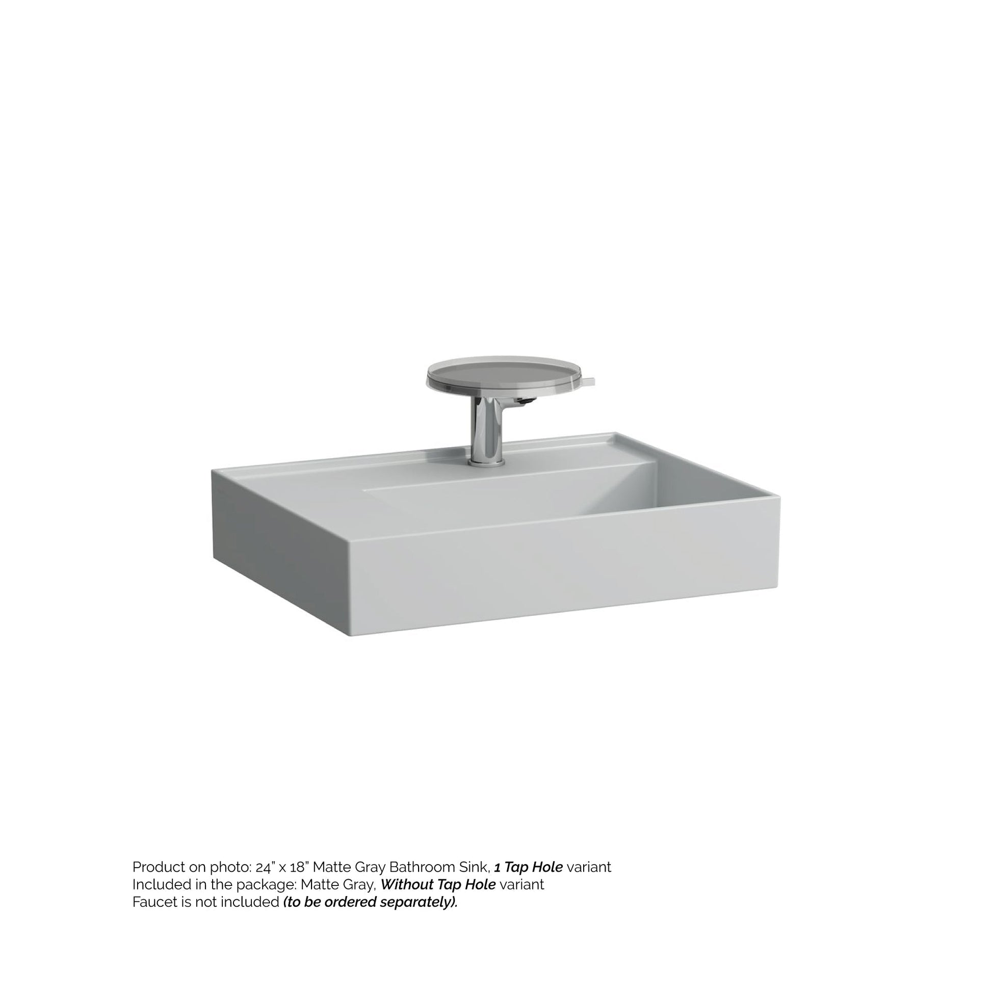 Laufen Kartell 24" x 18" Matte Gray Wall-Mounted Shelf-Left Bathroom Sink Without Faucet Hole