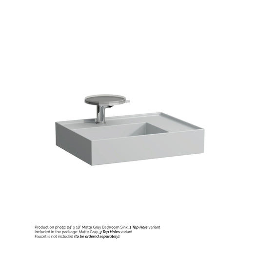 Laufen Kartell 24" x 18" Matte Gray Wall-Mounted Shelf-Right Bathroom Sink With 3 Faucet Holes