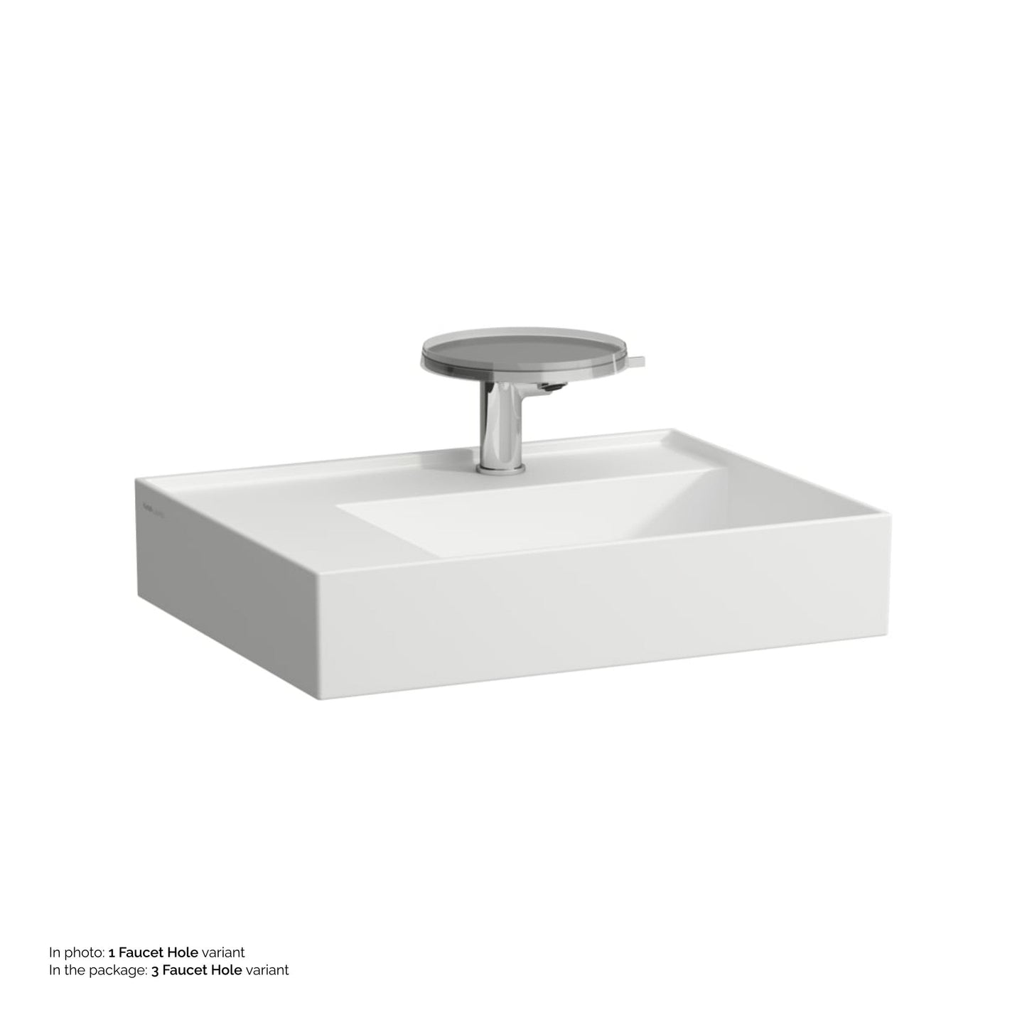 Laufen Kartell 24" x 18" Matte White Countertop Shelf-Left Bathroom Sink With 3 Faucet Holes