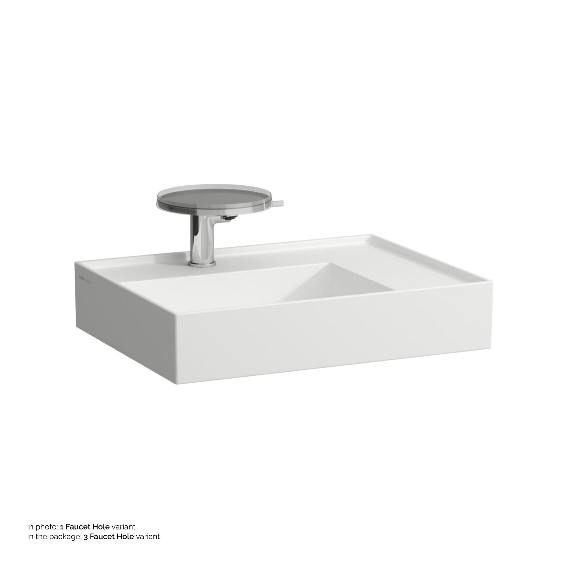 Laufen Kartell 24" x 18" Matte White Countertop Shelf-Right Bathroom Sink With 3 Faucet Holes