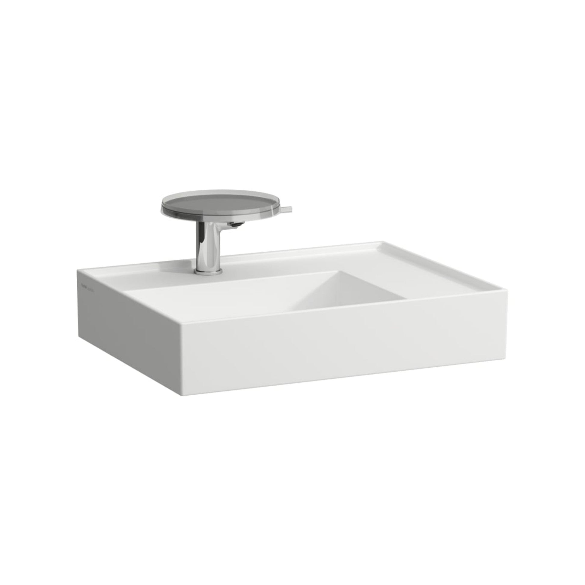 Laufen Kartell 24" x 18" Matte White Countertop Shelf-Right Bathroom Sink With Faucet Hole