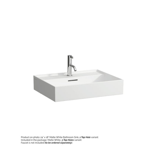 Laufen Kartell 24" x 18" Matte White Wall-Mounted Bathroom Sink With 3 Faucet Holes