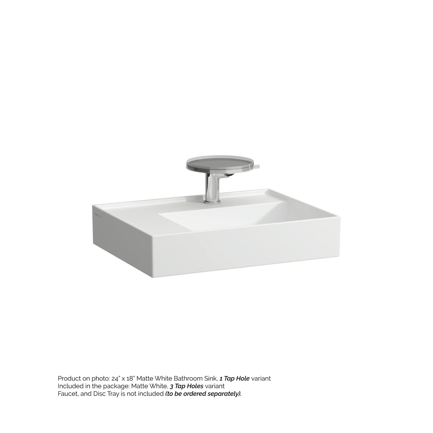 Laufen Kartell 24" x 18" Matte White Wall-Mounted Shelf-Left Bathroom Sink With 3 Faucet Holes