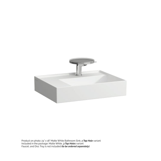 Laufen Kartell 24" x 18" Matte White Wall-Mounted Shelf-Left Bathroom Sink With 3 Faucet Holes