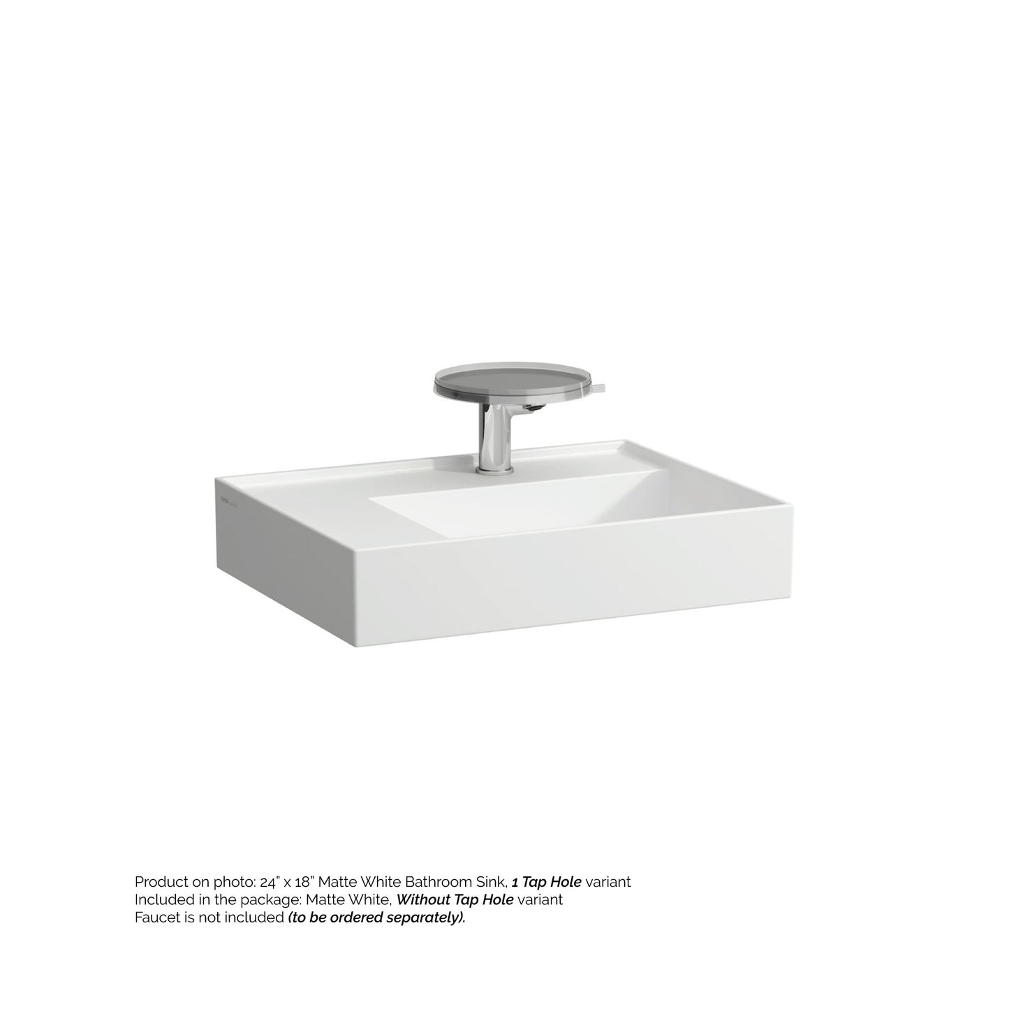 Laufen Kartell 24" x 18" Matte White Wall-Mounted Shelf-Left Bathroom Sink Without Faucet Hole