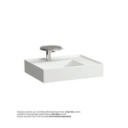 Laufen Kartell 24" x 18" Matte White Wall-Mounted Shelf-Right Bathroom Sink With 3 Faucet Holes