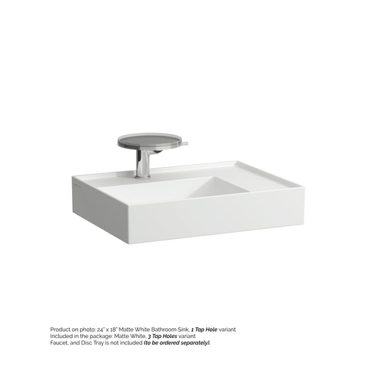 Laufen Kartell 24" x 18" Matte White Wall-Mounted Shelf-Right Bathroom Sink With 3 Faucet Holes