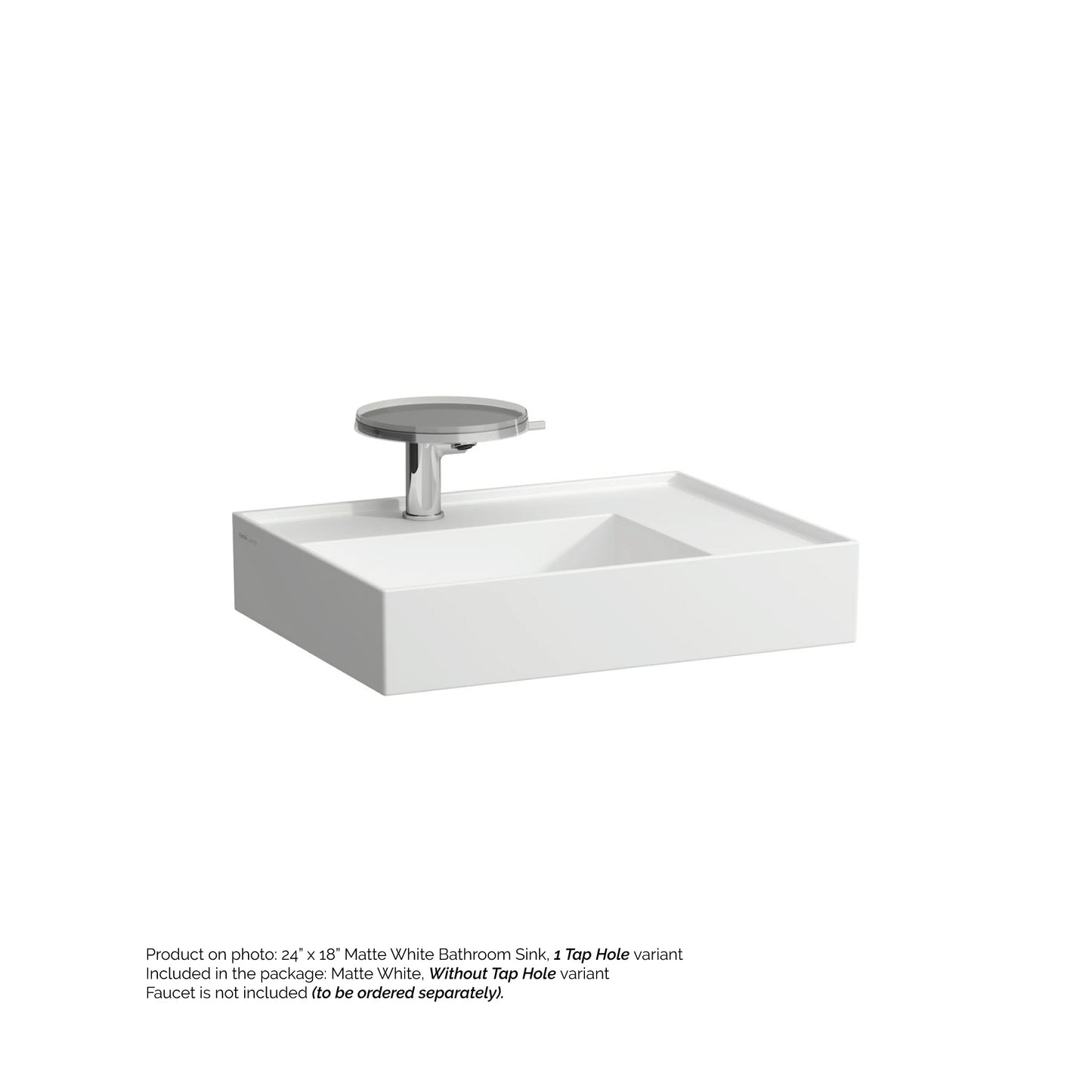 Laufen Kartell 24" x 18" Matte White Wall-Mounted Shelf-Right Bathroom Sink Without Faucet Hole