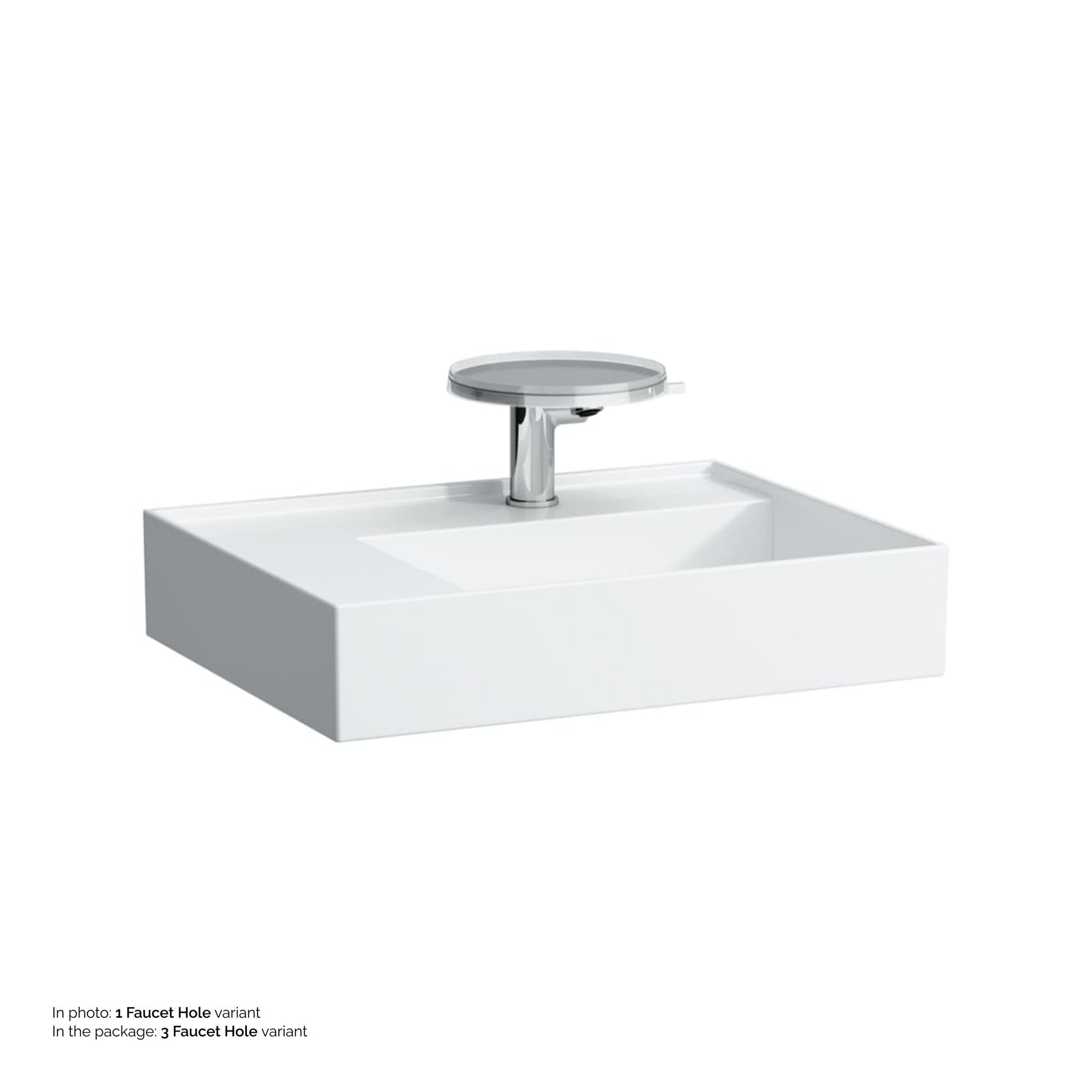 Laufen Kartell 24" x 18" White Countertop Shelf-Left Bathroom Sink With 3 Faucet Holes