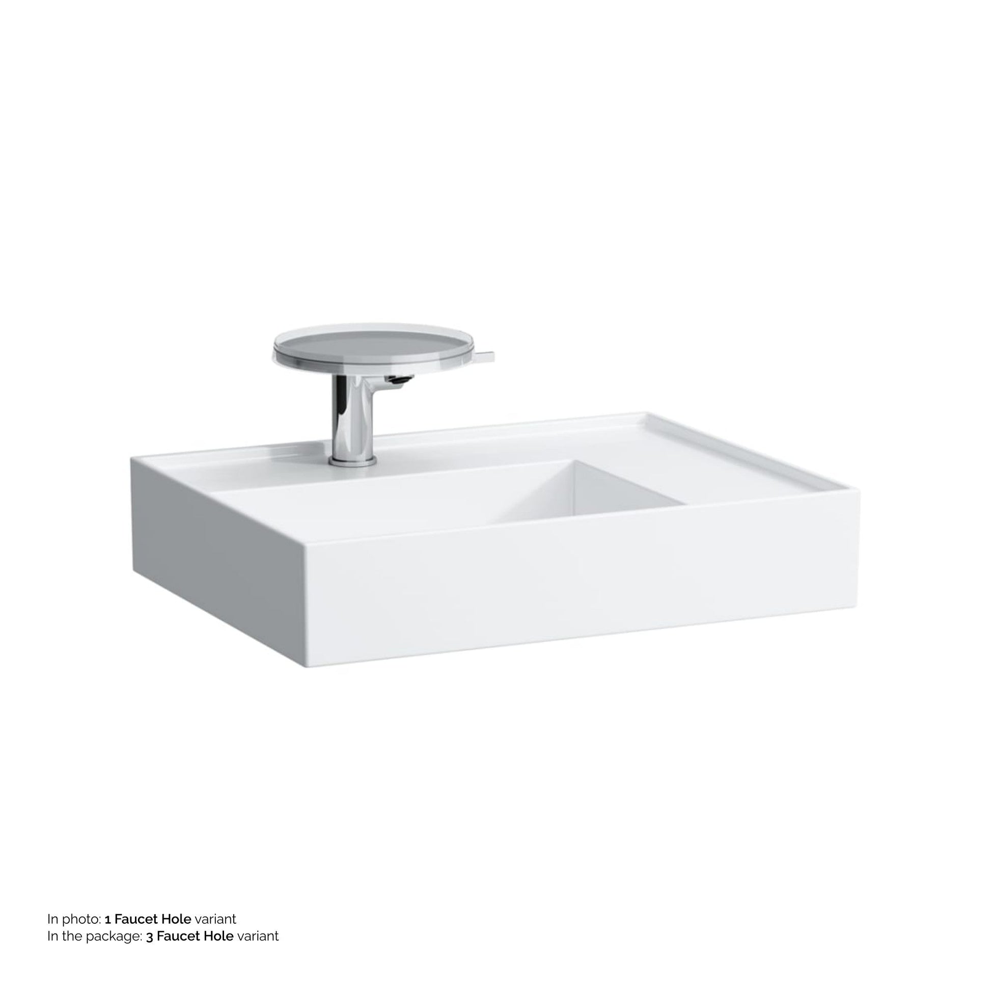 Laufen Kartell 24" x 18" White Countertop Shelf-Right Bathroom Sink With 3 Faucet Holes